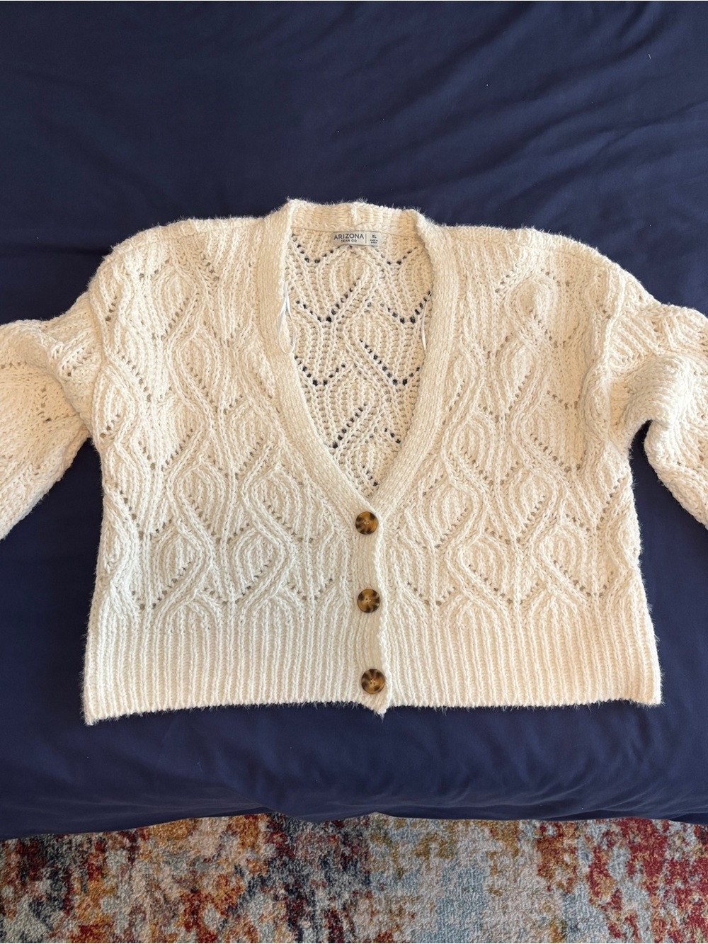 Arizona Jean Company Cream Cable Knit Button Cardigan